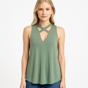SOPRANO Avocado Green Sexy Rayon CutOut Tank Top Size M